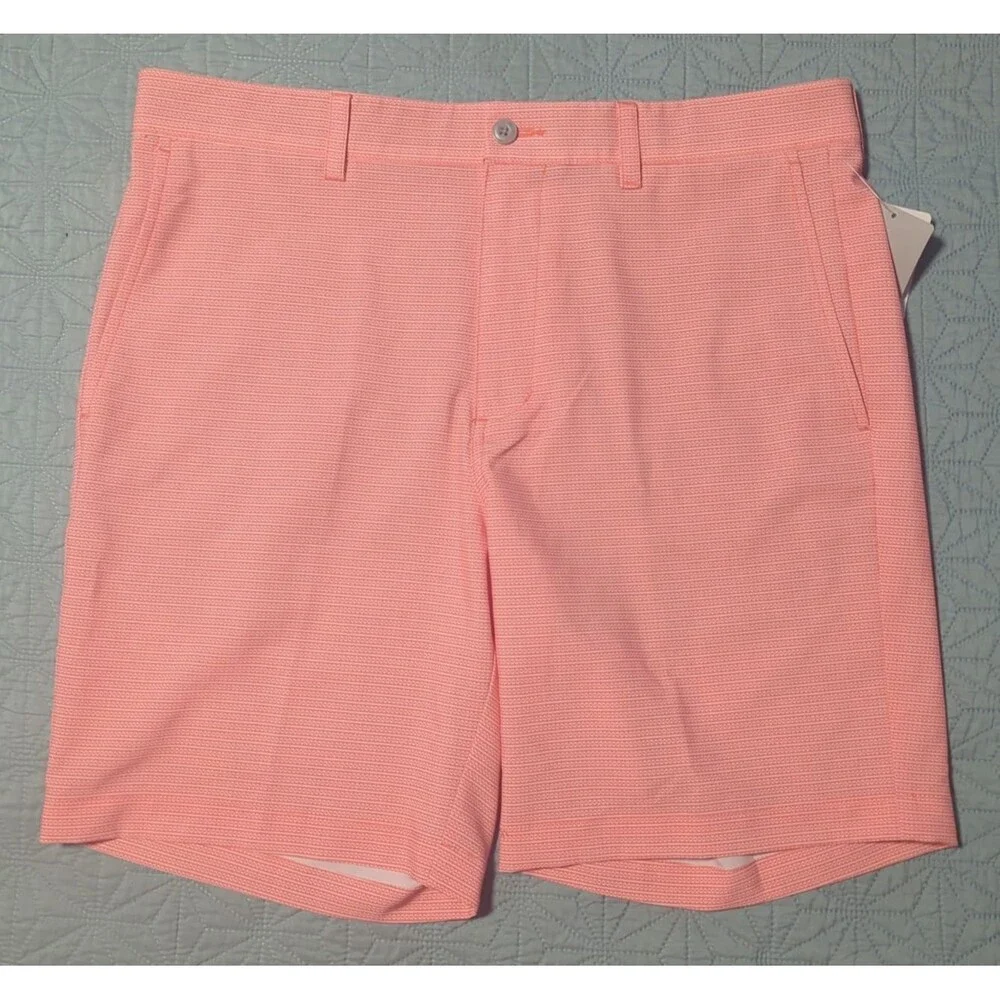 PGA Tour Shorts (2 PR) Mens 32 Grip Waist Moisture Wicking UPF 50 Coral Blue NWT